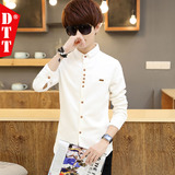 男士长袖衬衫中学生衣服男夏季男生衬衣青少年修身型白寸衫韩版潮