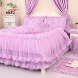 巧致生活 全棉床上四件套1.8m蕾丝公主床品韩式用品床裙粉色被套t