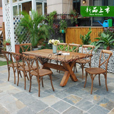 户外家具长方桌椅铸铝铸铁室外花园长方桌全铝仿木餐桌椅一桌八椅