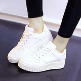 韩版运动风帆布鞋女厚底学生小白鞋透气单鞋白色板鞋潮鞋2016新款
