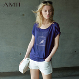 Amii艾米旗舰店夏季新品透视印花宽松短袖大码T恤女体恤打底衫