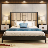 新中式家具 现代中式实木布艺双人床样板房卧室高端工厂直销现货