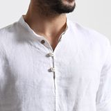 Simwood2016春装新品休闲男式亚麻修身衬衫男纯色七分袖衬衣