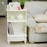 百美居北欧英伦韩式纯白实木书报架床头柜置物柜咖啡厅沙发边柜