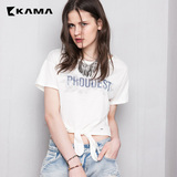卡玛KAMA 夏季女装 字母时尚印花圆领宽松短袖T恤女 7215578