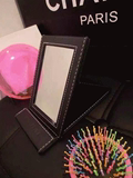 乐宁町韩国简约折叠化妆镜便携镜子台式黑色Pu皮革梳妆镜包邮