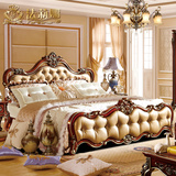 法莉娜 欧式床新古典双人床深色 美式实木床法式1.8米真皮婚床R08