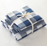 水洗棉格子全棉四件套简约床单日系夏季被套床上用品床笠式