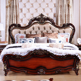 桃花石家具新古典欧式卧室真皮床全实木床橡木1.8米法式美式婚床