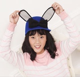 2014秋冬女士韩版兔耳朵蝴蝶结羊呢平沿帽鸭舌帽骑士帽马术帽子