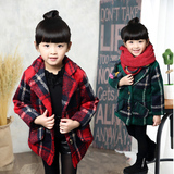 女童外套2015韩版童装秋装新款儿童呢子大衣中长款方格毛呢风衣