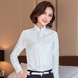 棉麻衬衫女长袖修身上衣2016秋装新款韩版立领衬衣女装显瘦打底衫