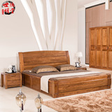 纯榆木实木床床现代中式1.5米1.8米储物床高箱床双人床结婚床家具