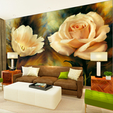 欧式复古手绘花卉墙纸大型壁画客厅卧室玫瑰油画电视背景无缝壁纸