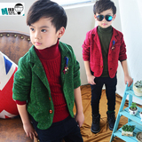 韩版秋冬季新款童装 2015儿童外套上衣 男童加绒季候休闲西装衣服