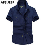 AFS JEEP短袖衬衫男2016夏装大码薄款军装衬衣吉普男士纯棉上衣潮