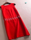 2016春夏新款欧美外贸原单尾货剪标女装 气质红色背心时尚连衣裙