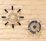 CRTH地中海海洋风格木质制蓝白小号船舵渔网儿童卧室墙壁装饰品挂