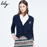 Lily专柜同款女装单排扣保暖舒适兔毛开衫毛针织衫115340F3645