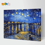 【】diy数字油画大幅风景世界名画 梵高-星空下的罗纳河