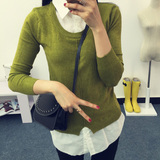 誉跃丽依韩版女装假两件套女衬衫领打底针织衫宽松套头毛衣女学生