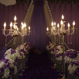 新款金色五头水晶烛台灯路引婚礼布置迎宾区创意摆件婚庆道具批发