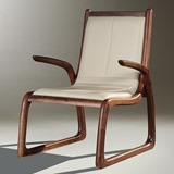 设计师Home 北欧实木休闲单椅 北美黑胡桃木头层牛皮单人沙发椅子