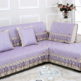 夏季欧式高档亚麻紫色沙发垫布艺四季坐垫防滑真皮时尚沙发套罩巾