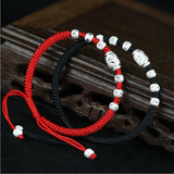 纯银情侣手链一对可刻字男女学生转运珠本命年红绳编织手绳饰品