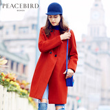 太平鸟女装2015冬季新款韩版双排扣呢子大衣女气质中长款毛呢外套