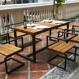长方形铁艺实木餐桌椅组合复古办公桌休闲美式乡村咖啡厅简约桌椅