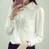 韩版四季纯色白衬衫娃娃领学生衬衫女装修身打底衬衫女包邮