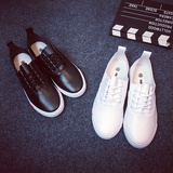 2016新款防水PU皮面帆布鞋女韩版黑色白色平底单鞋休闲学生女板鞋