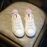 秋季新款 韩版儿童小兔耳朵真毛毛球时尚休闲鞋男童单鞋女童板鞋