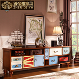 美式复古彩绘储物实木电视柜 欧式小户型客厅简约2米电视机柜
