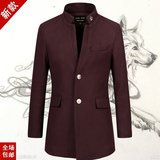 ZARA男装2015新款羊毛呢子中长款大衣韩版修身风衣单排扣商务外套