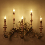 中能灯具 美式壁灯楼梯过道灯欧式复古墙灯走廊木艺木头蜡烛壁灯