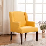 现代田园时尚单人沙发布艺靠背休闲客厅咖啡欧美式简约黄色沙发椅