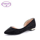 哈森/harson2016夏通勤羊皮绒面革女款方跟水钻尖头凉鞋HM67115