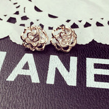 韩国新款 精致锆石耳环进口奥地利水晶耳环18K玫瑰金玫瑰花耳钉女