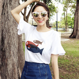 韩都衣舍2016韩版女装夏装新款显瘦圆领印花短袖T恤YK5196鲲0216