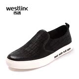 Westlink西遇男鞋2016春季新款潮套脚滑板鞋石头纹真皮男乐福鞋
