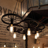 loft北欧创意客厅个性美式复古咖啡厅工业风餐厅吧台铁艺车轮吊灯