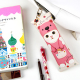 韩国正品Jetoy创意可爱卡通猫咪高级PU便携silm笔袋文具包化妆包
