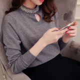 2016秋冬新款韩版女装钉珠半高圆领针织衫宽松显瘦打底衫女士毛衣