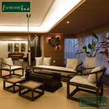 新中式沙发组合会所客厅三人沙发样板房家具禅意仿古实木布艺沙发