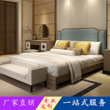 新中式实木布艺软靠双人床 现代中式酒店宾馆简约时尚1.8m 1.5m床