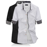 夏季寸衫7分袖修身型潮韩版七分袖衬衫短袖衬衫男长袖衬衣白男装