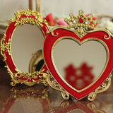 镜子欧式镜子 新娘化妆结婚上头镜子心形皇冠梳妆镜红镜子