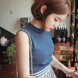2016夏季薄款韩版半高领无袖背心针织T恤衫修身显瘦小高领打底衫